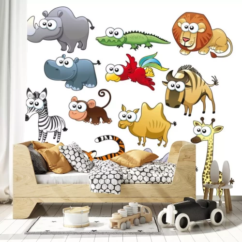 Sticker Savannah Tierfamilie . Funny Cartoon und Vektor-Zeichen.