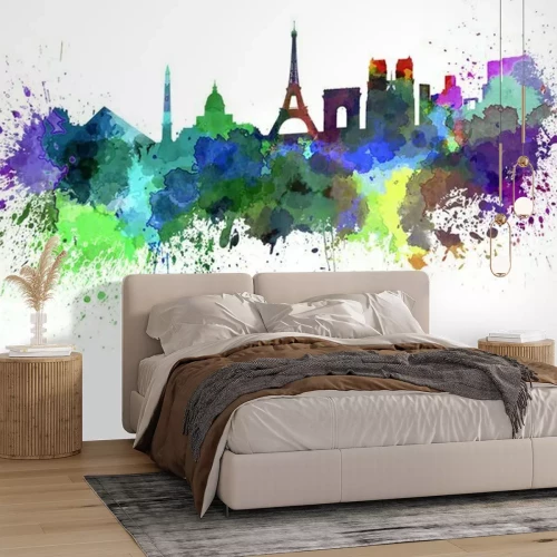 Fototapete Eine farbenfrohe Aquarellaufnahme von Pariser Gebäuden