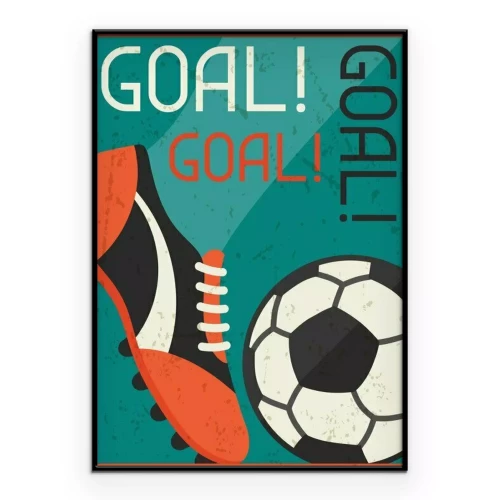 Poster Grafik mit einem Ball, einem Fußballschuh und einer Inschrift im Retro-Stil