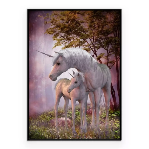 Poster Einhorn-Stute und Fohlen