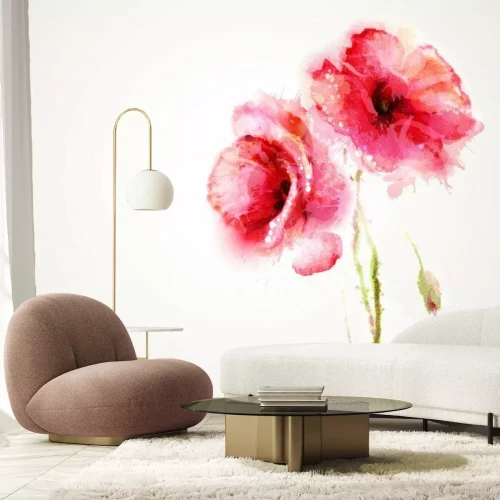 Sticker Die beiden blühenden roten Mohnblumen. Gruß-Karte.