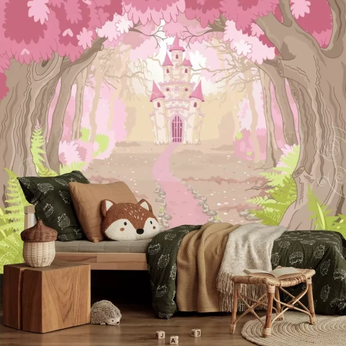 Fototapete Märchenschloss in einem magischen rosa Land