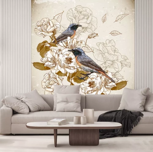 Sticker Vögel Blumen im Retro-Stil
