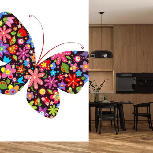 Sticker Schmetterling mit bunten Blumen