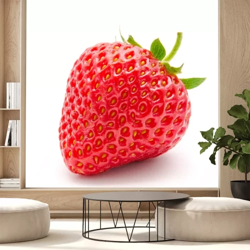 Sticker Große Erdbeere auf weißem Hintergrund liegend