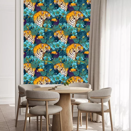 Tapete Tropisches muster mit tiger und tukan