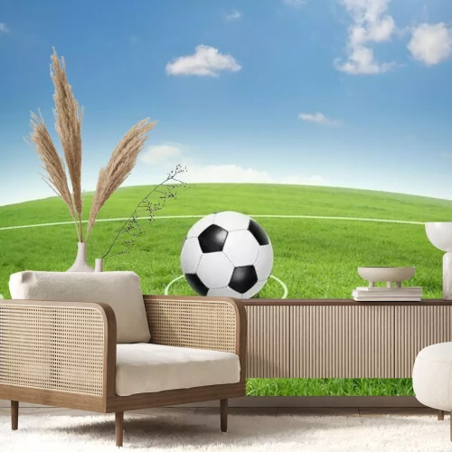 Fototapete Ball auf dem sonnigen Fußballplatz