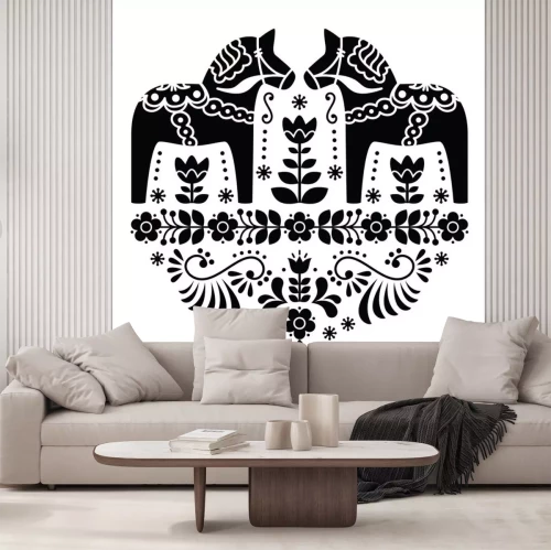 Sticker Klassische skandinavische Musterpferde aus Dalarna