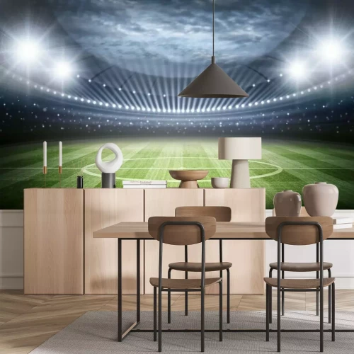 Fototapete Blick auf das Spielfeld und das von Flutlicht beleuchtete Stadion