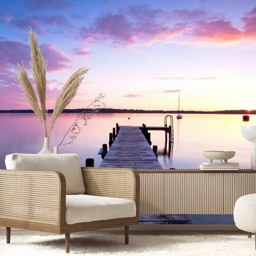 Fototapete Leerer Steg beim Sonnenuntergang