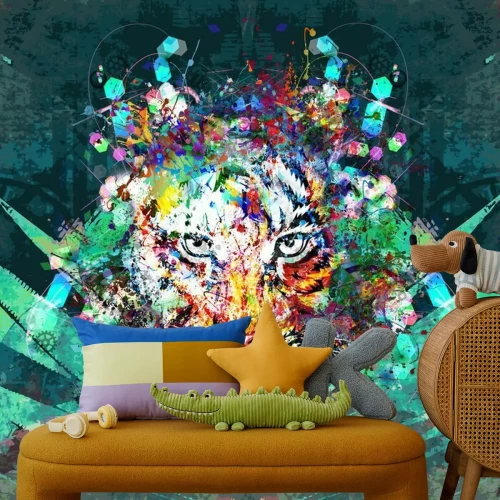Fototapete Tiger in Farbflecken