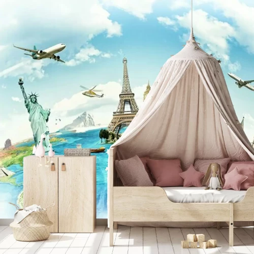 Sticker Bereisen Sie die Welt Denkmal-Konzept