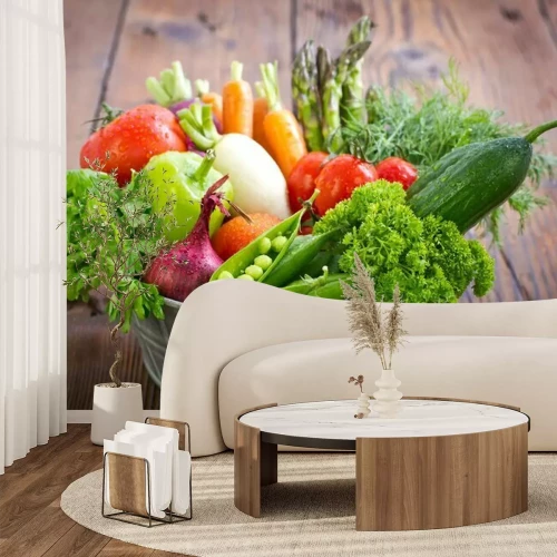 Fototapete Gemüse im Metalleimer