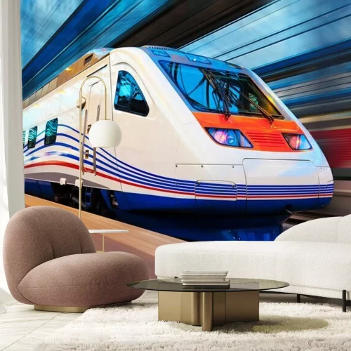 Fototapete Personenzug auf einem Bahnsteig