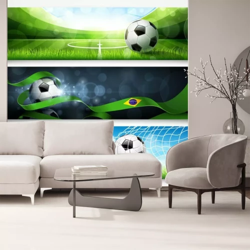 Fototapete Fußball in drei illustrierten Szenen