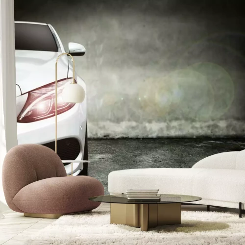 Fototapete Ein weißes Auto in einer Garage