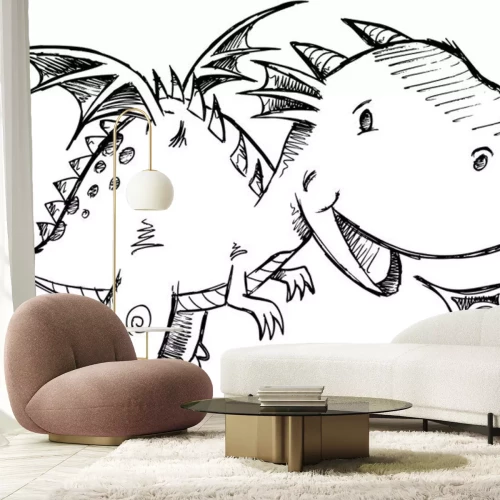 Sticker Niedlicher Drache Sketch Vektorgrafiken