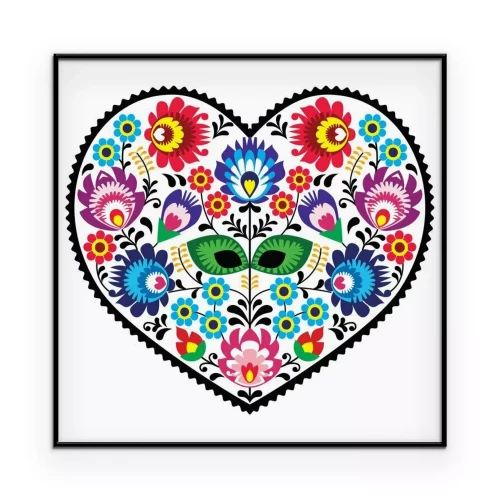 Poster Grafik mit einem Herz und einem Volksmuster