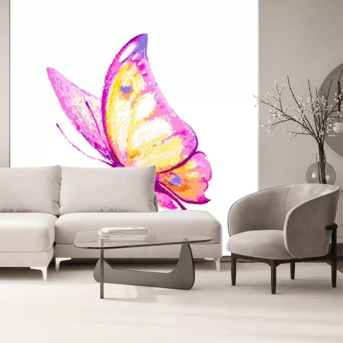 Sticker Rosa und gelber Schmetterling in Bewegung