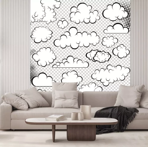 Sticker Schwarz-weiße Comic-Wolken