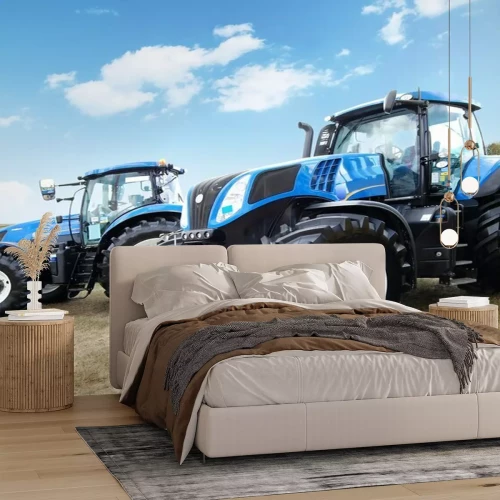 Fototapete Blaue Traktoren auf dem Bauernhof