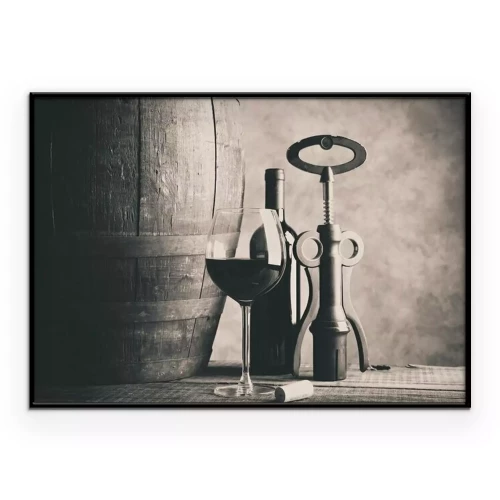 Poster Ein Glas Wein und ein Holzfass