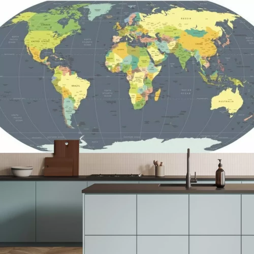 Fototapete Weltkarte auf grauer Kugel