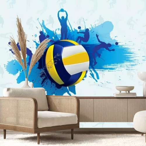 Sticker Volleyball vor dynamischem blauen Hintergrund