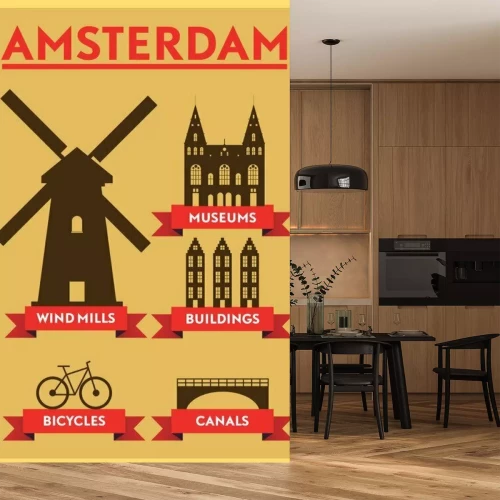 Sticker Beliebte Amsterdamer Sehenswürdigkeiten im Infografik-Stil