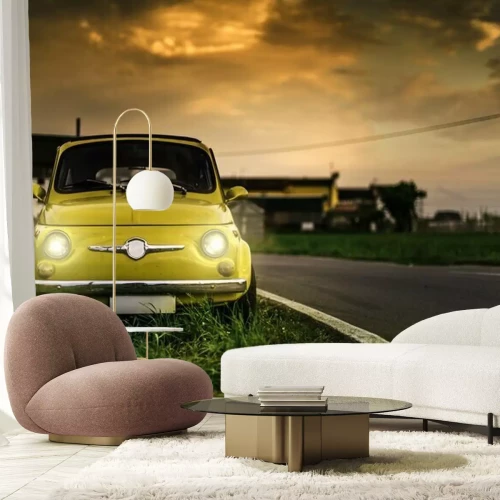 Fototapete Gelbes Auto unter Natur