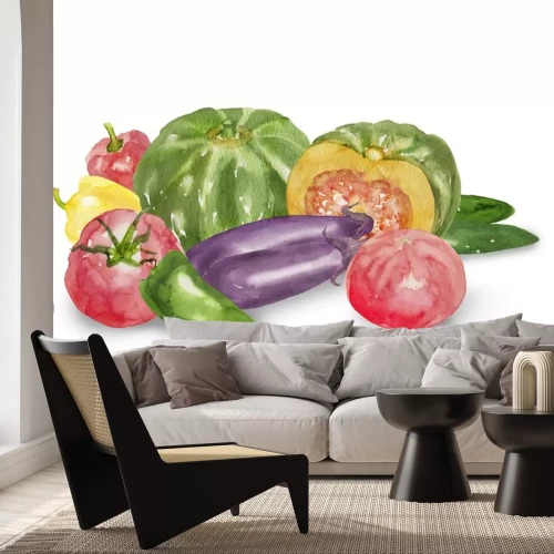 Sticker Gemüse in verschiedenen Farben mit Aquarellfarbe gemalt