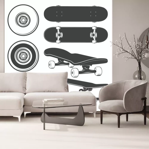 Sticker Set of skateboards and skateboarding wheels.