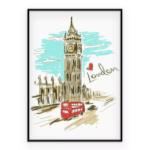 Poster Eine karikaturhafte Ansicht von London im Postkartenstil.