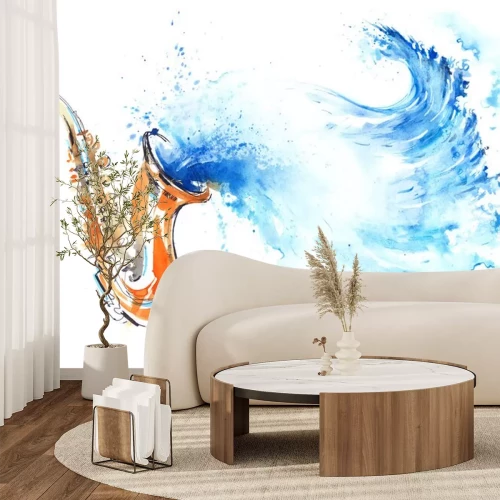 Sticker Wellen, die aus einem Saxophon fließen Aquarellgrafik