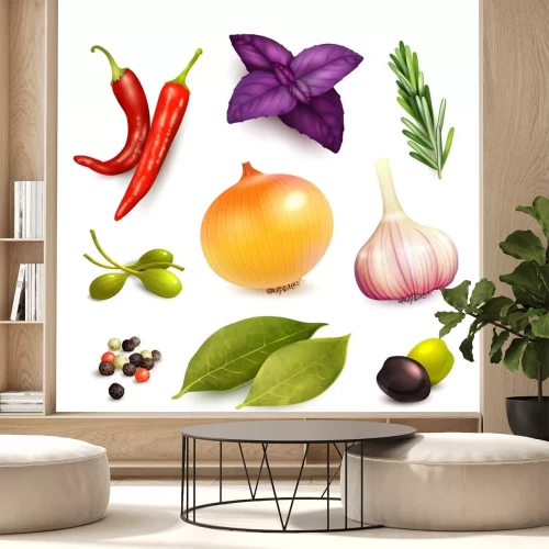 Sticker Grafik mit Gewürzen und Gemüse