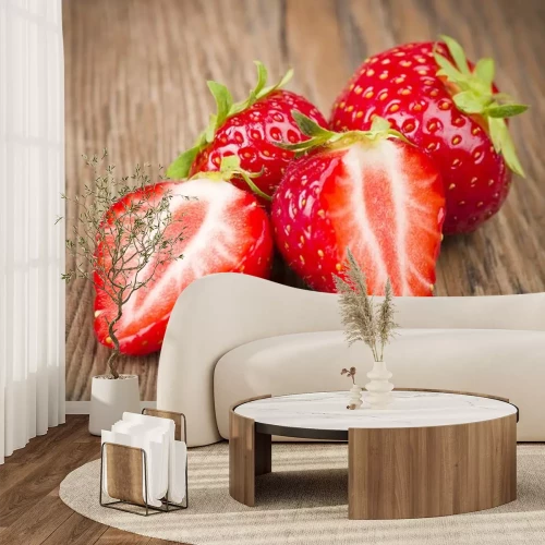 Sticker Frische Erdbeeren auf einem Holztisch