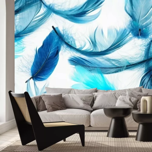 Sticker Blaue Federn auf hellem Hintergrund