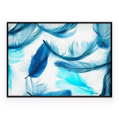 Poster Blaue Federn auf hellem Hintergrund