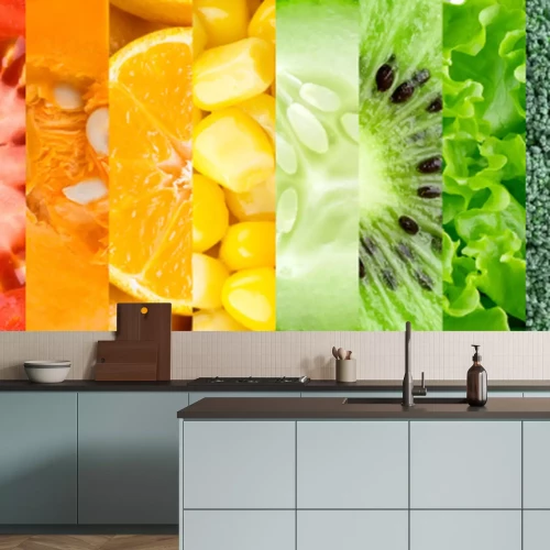 Sticker Obst und Gemüse Regenbogen-Collage aus Fotografien