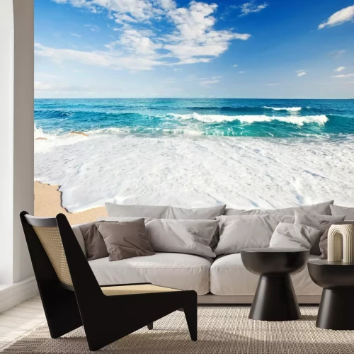 Fototapete Strand am Meer mit Wellen und hellem Sand