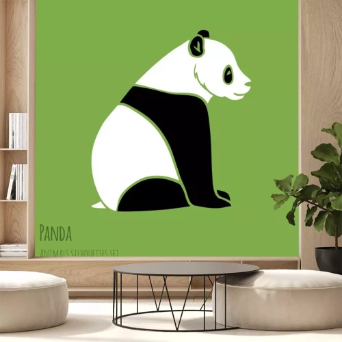 Sticker Sitzender Panda auf grünem Hintergrund