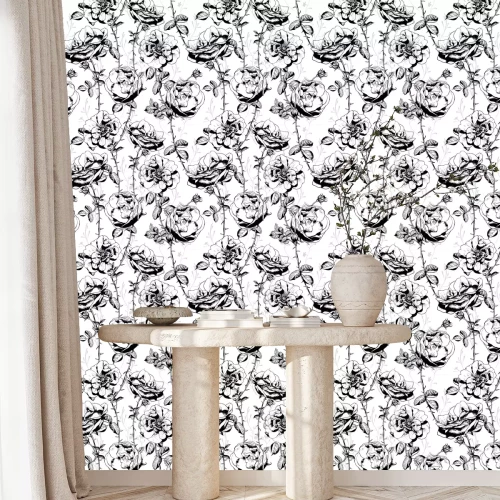 Tapete Schwarz-wei?e Grafik mit Rosen