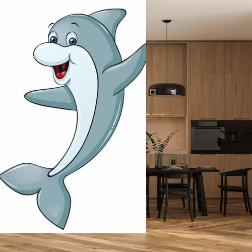 Sticker Illustration mit einem winkenden Delfin