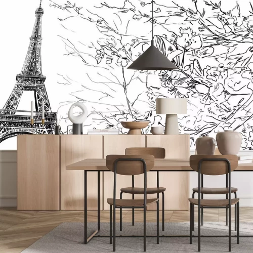 Fototapete Schwarz-weisser Blick auf Eiffelturm