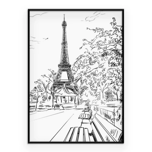 Poster Parkbänke und Blick auf den Eiffelturm