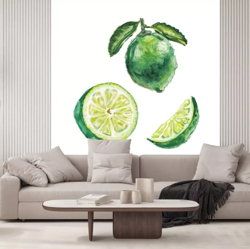 Sticker Limone Zeichnung mit Aquarellfarben auf weißem Hintergrund