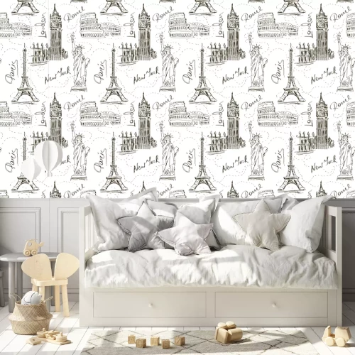 Tapete Nahtloses Muster der architektonischen Wahrzeichen