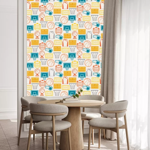 Tapete Sports seamless pattern with basketball icons in flat style.