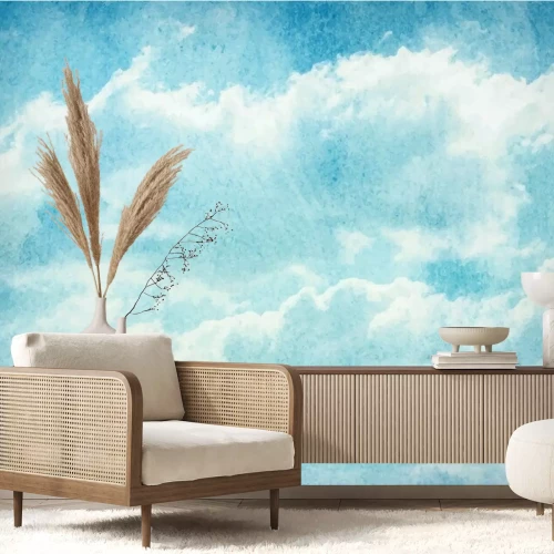 Fototapete Landschaft mit Himmel in Aquarell