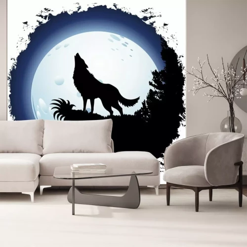 Sticker Grafik eines Wolfes, der den Mond anheult